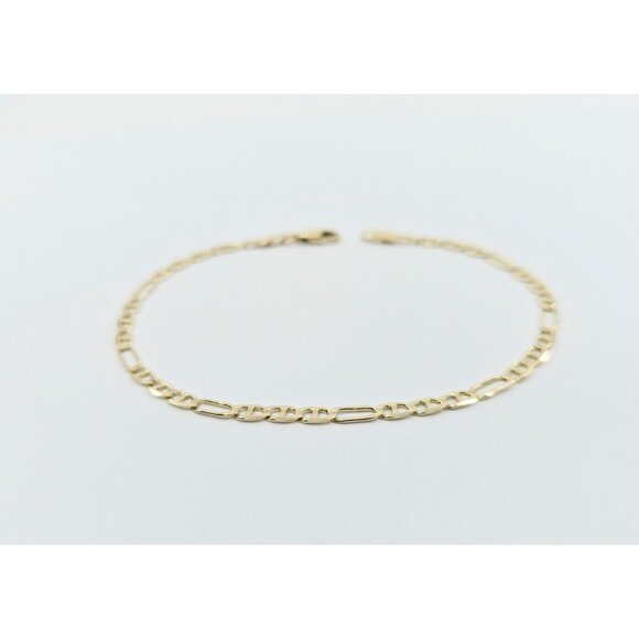 Unique 14K Karat Solid Yellow Gold Designer Figaro Link Bracelet - 7.75" Length - Picture 2 of 12